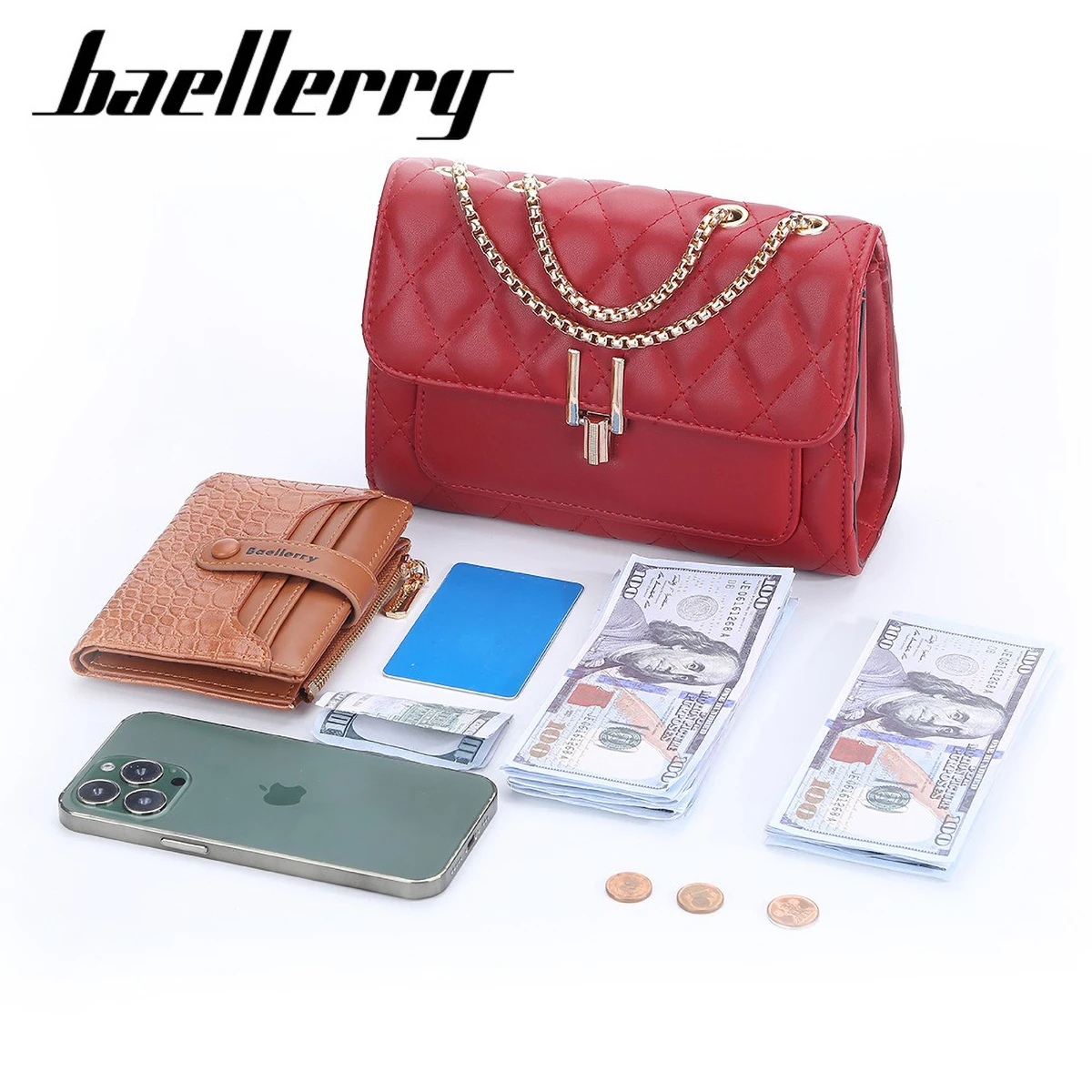 Chain Crossbody Quilted - Baellerry レディース クロスボディバッグ 小型 キルティング スクエアバッグ