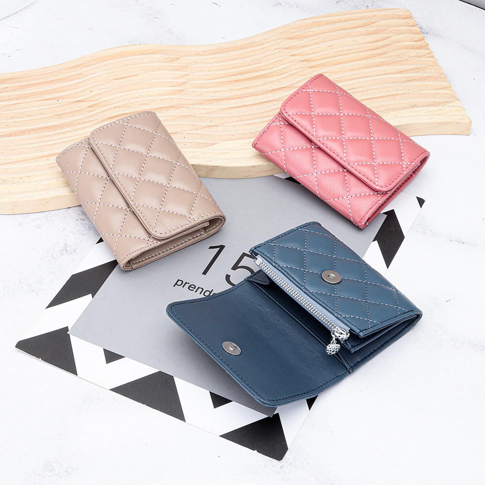 Luxury Bags Names - 羊革キルティングカードホルダー レディース 二つ折りレザー 銀行 クレジットカードケース 財布