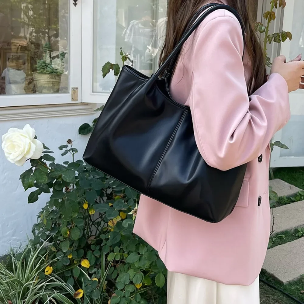 Luxury Bags Vegan Leather - ビーガン Pu レザートートバッグ女性のファッションシンプルな高級デザイナーショルダーバッグ女性ヴィンテージ多用途大容量ハンドバッグ