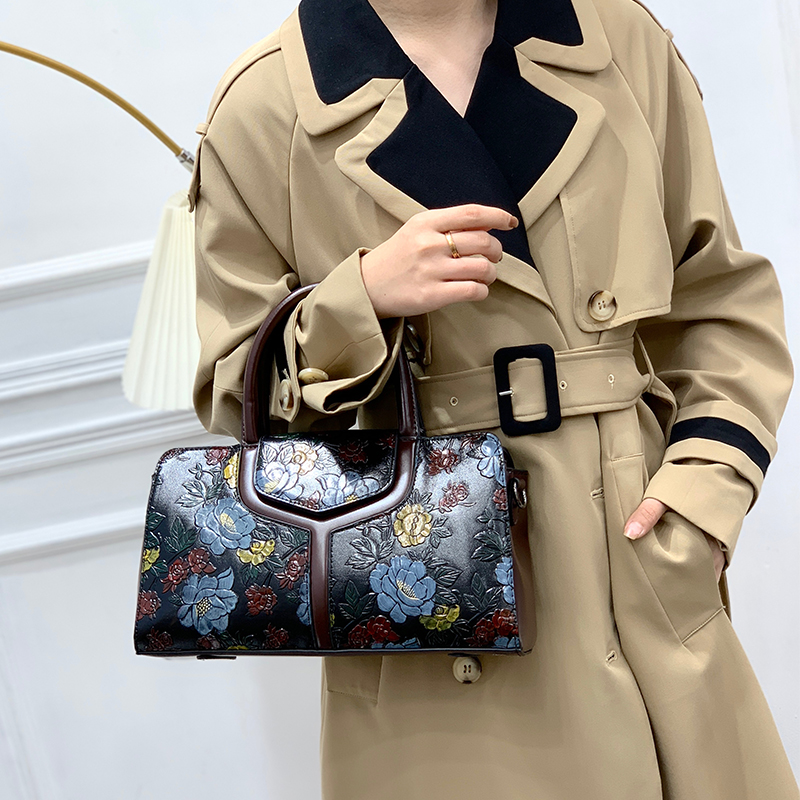ヴィンテージ花柄エンボス加工ボストンバッグ女性高級 3D フ - Luxury Bags Vegan Leather のレビューと価格