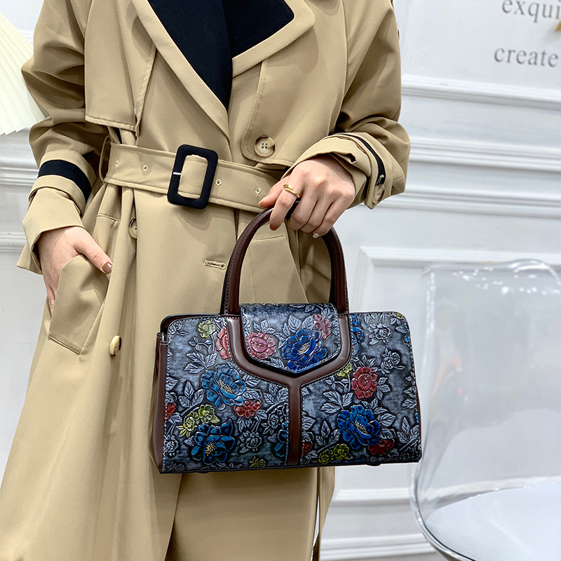 ヴィンテージ花柄エンボス加工ボストンバッグ女性高級 3D フ - Luxury Bags Vegan Leather のレビューと価格