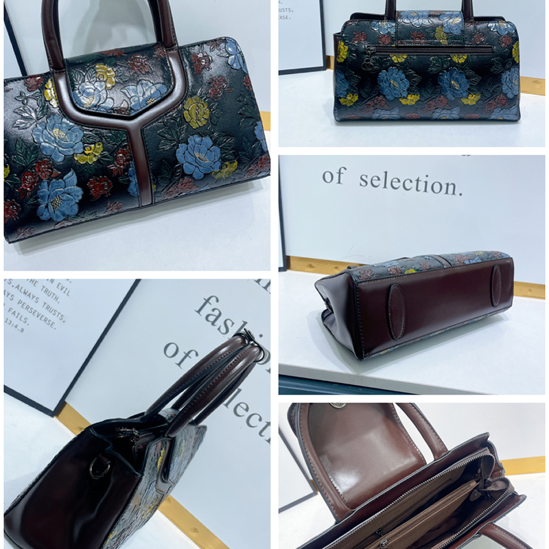 ヴィンテージ花柄エンボス加工ボストンバッグ女性高級 3D フ - Luxury Bags Vegan Leather のレビューと価格