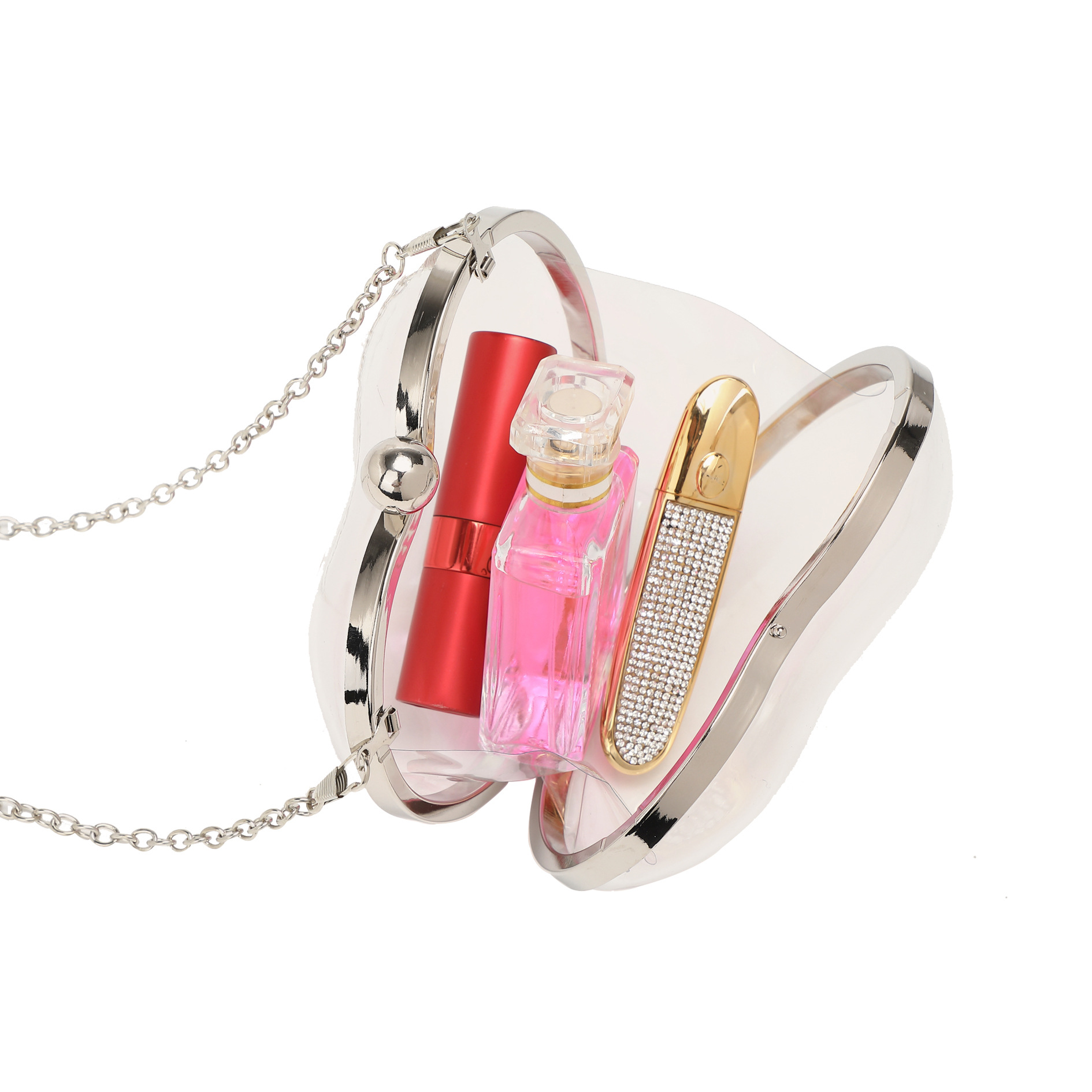 ディナーバッグ アクリル製 ミニ ラブ クラッチバッグ 透明 - Chain Crossbody Quilted のレビューと価格