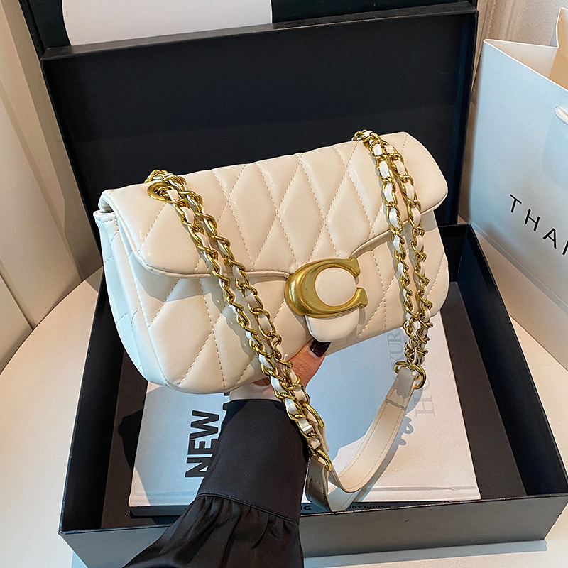 女性用キルティングレザーショルダーバッグ、高級Cロゴゴールド - Chain Crossbody Quilted のレビューと価格