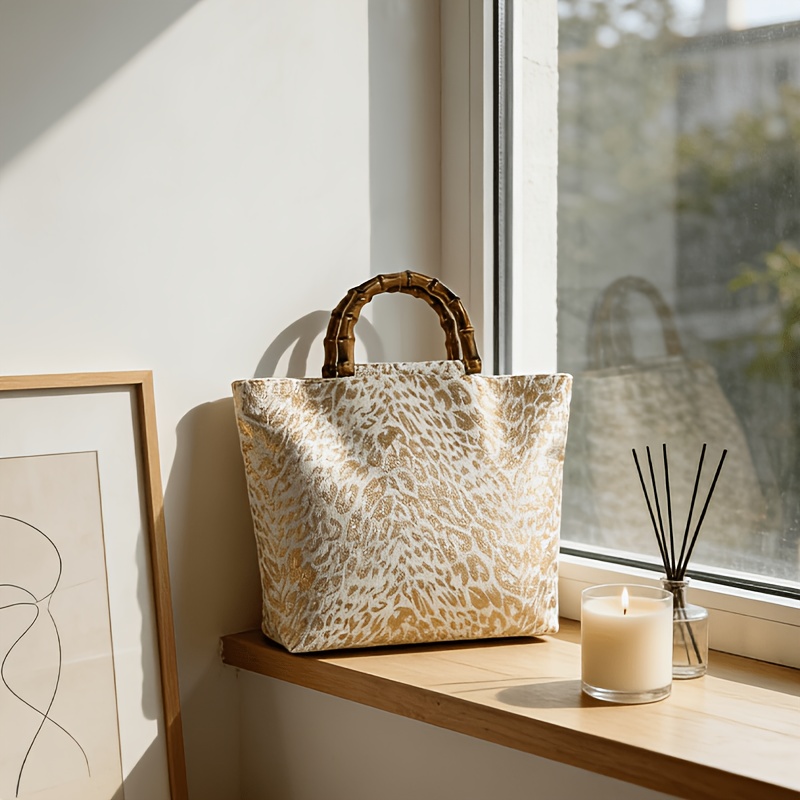女性用大容量金箔リーフトートバッグ、竹製ハンドル軽量高級ヴィ - Xl Luxury Bags のレビューと価格