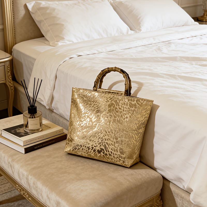 ライトラグジュアリーなメタリックゴールドジャカードリーフ柄ト - Xl Luxury Bags のレビューと価格