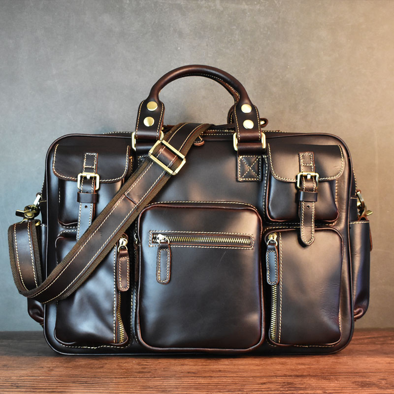 ヴィンテージメンズブラックショルダーバッグ大容量旅行高級本革 - Luxury Bags Luggage のレビューと価格