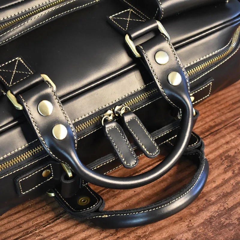 ヴィンテージメンズブラックショルダーバッグ大容量旅行高級本革 - Luxury Bags Luggage のレビューと価格